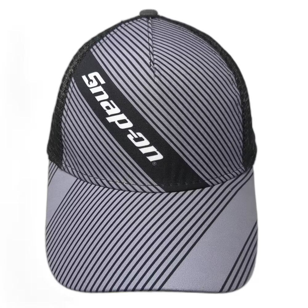 Snap-on Trucker Hat Gray Black Stripe Snapback OS Adjustable Mesh Logo Graphic